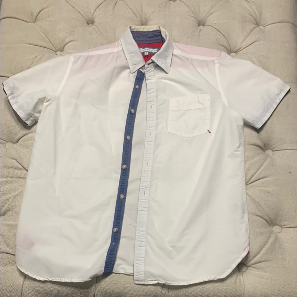 Men's White and Blue Button-Up Shirt